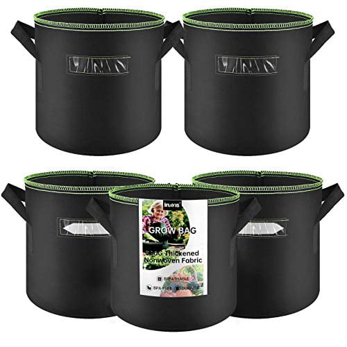 Inavis 5-Pack 3 Gallon Grow Bags Heavy Duty 300G Thickened Nonwoven Plant Fabric Pots with Handles,Planting Pots Plant Labels Include 2021 New Version 